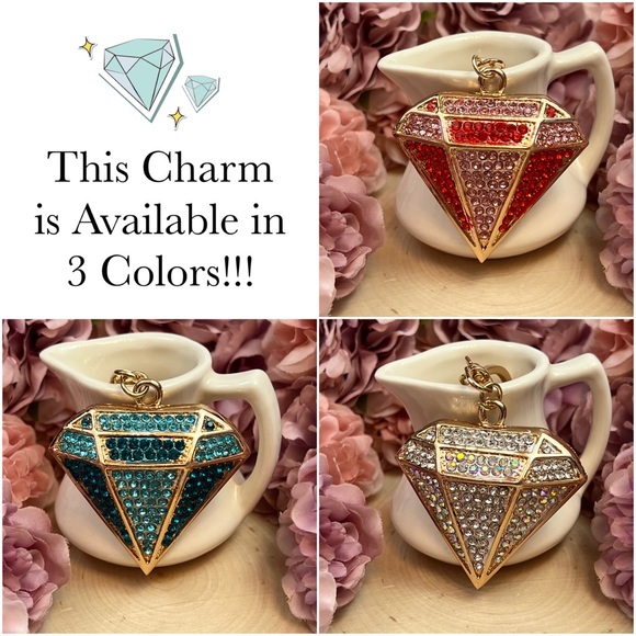 Red and Pink Crystal Gold Accented Diamond Keychain Charm - Picture 13 of 14